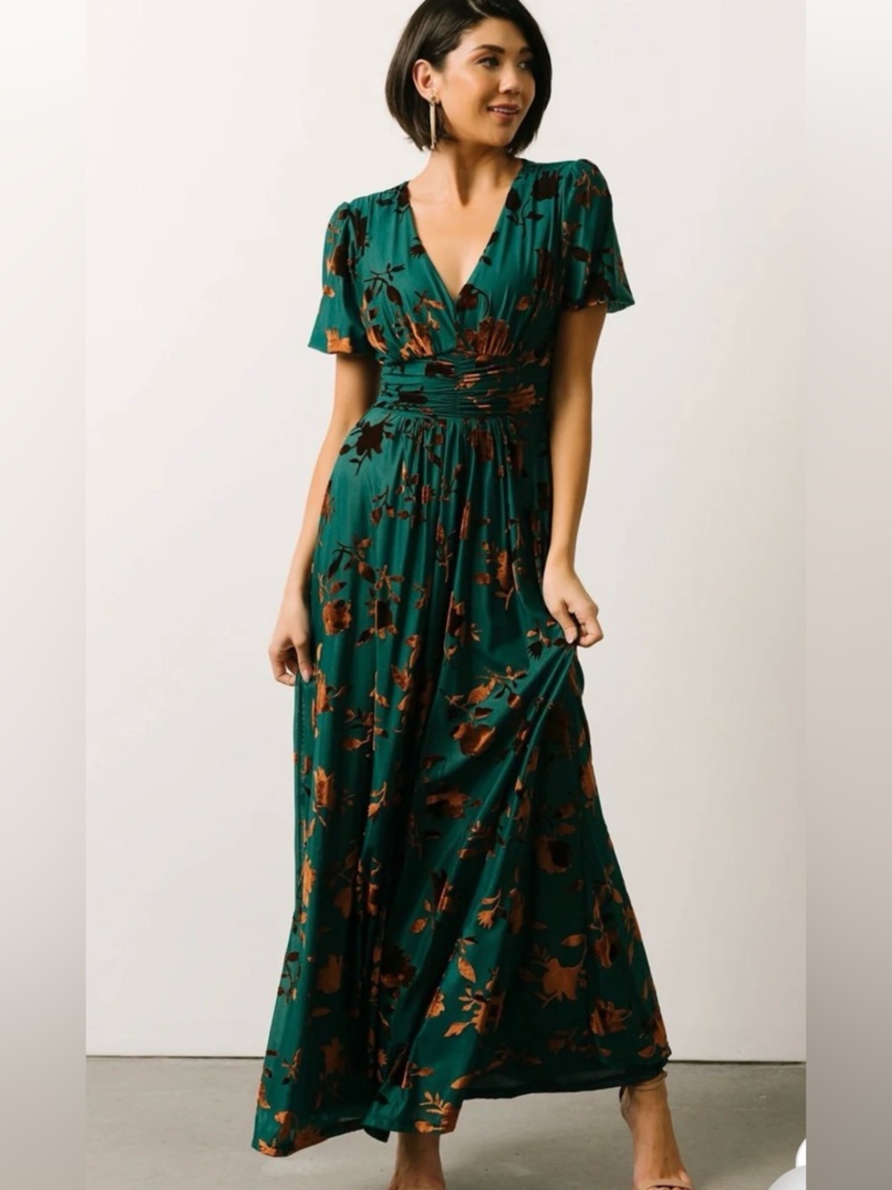 BNWT Baltic Born Leslie velvet maxi dress in jade and bronze size 1X - Picture 2 of 12
